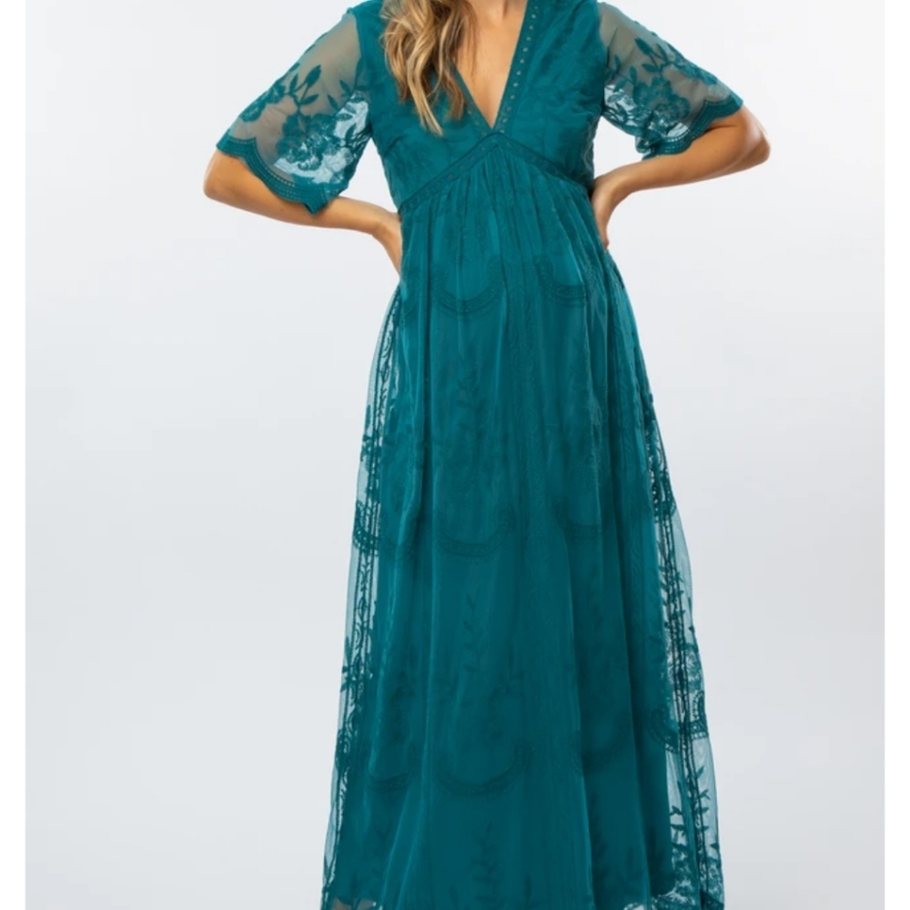 Pinkblush maternity teal lace dress
